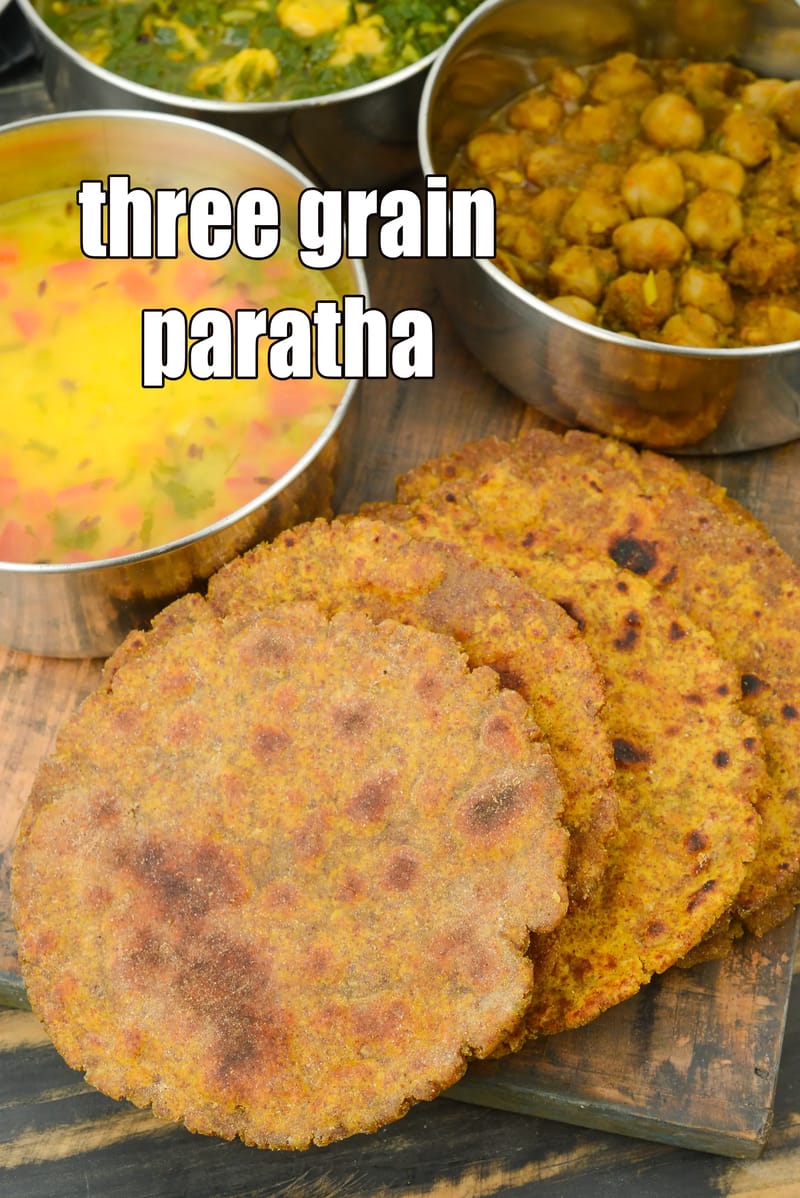 Three grain paratha recipe | Indian ragi jowar paratha for weight loss | gluten free paratha | jowar, ragi and soya paratha | | Tarla Dalal