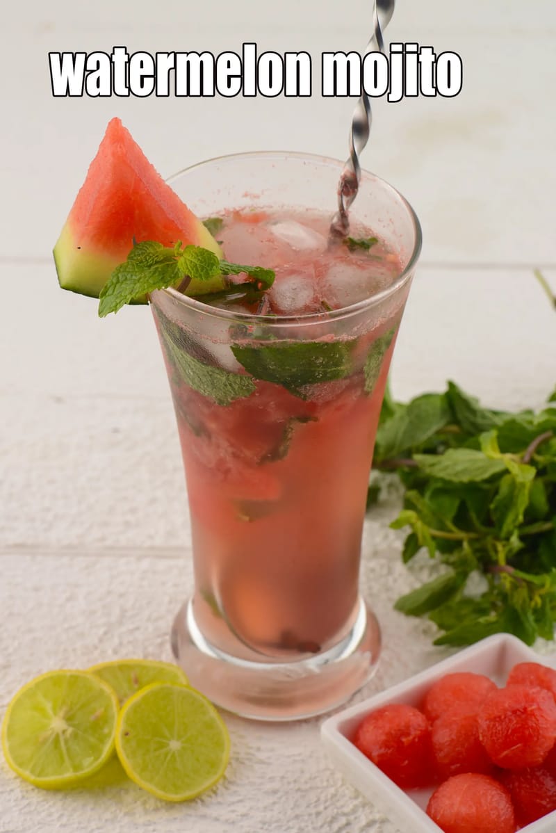 Watermelon mojito recipe | Indian watermelon mint mojito | watermelon mojito mocktail summer drink | party mocktail | | Tarla Dalal