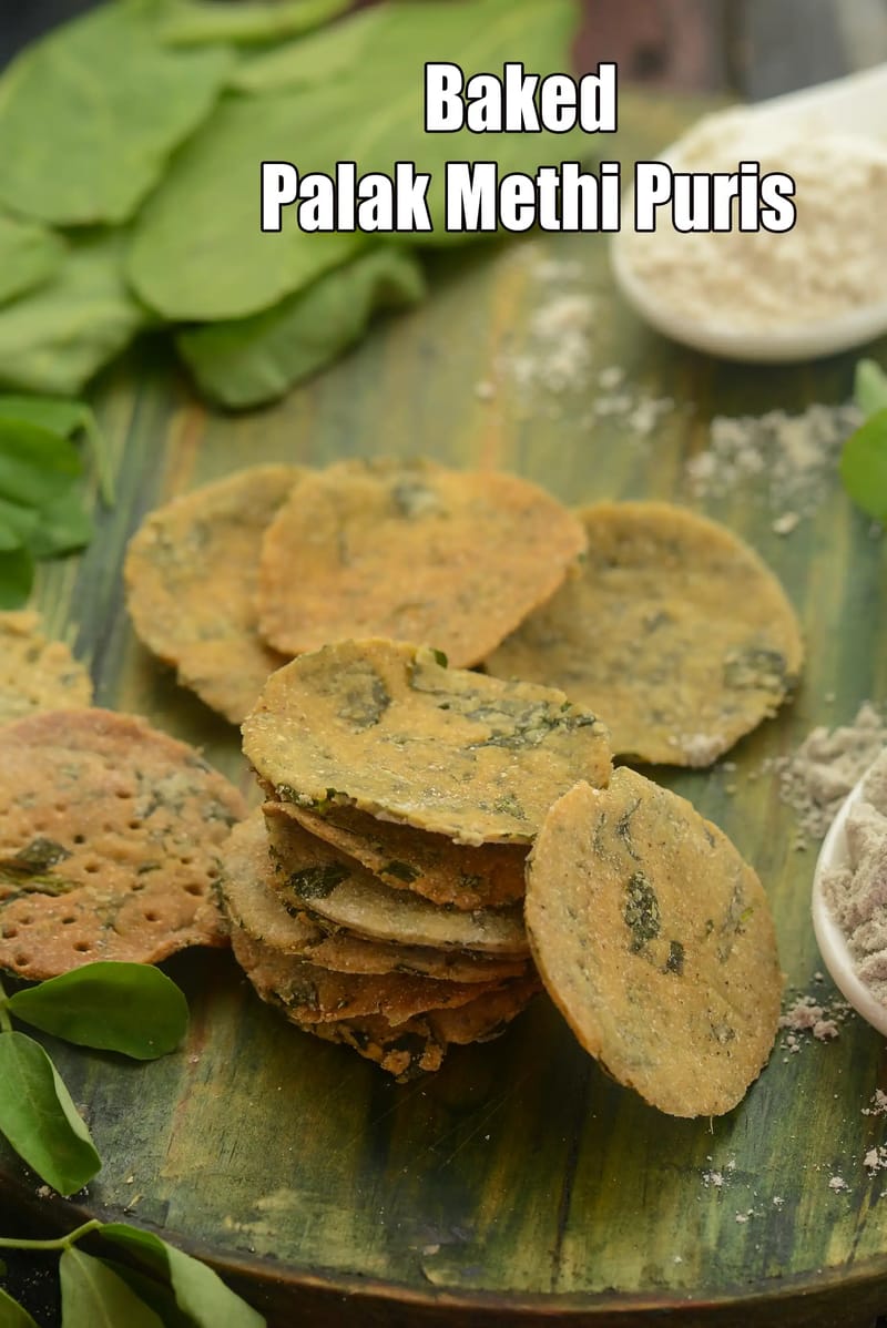 Baked palak methi puri recipe | healthy palak methi puri for weight loss | diabetic methi palak puri | | Tarla Dalal