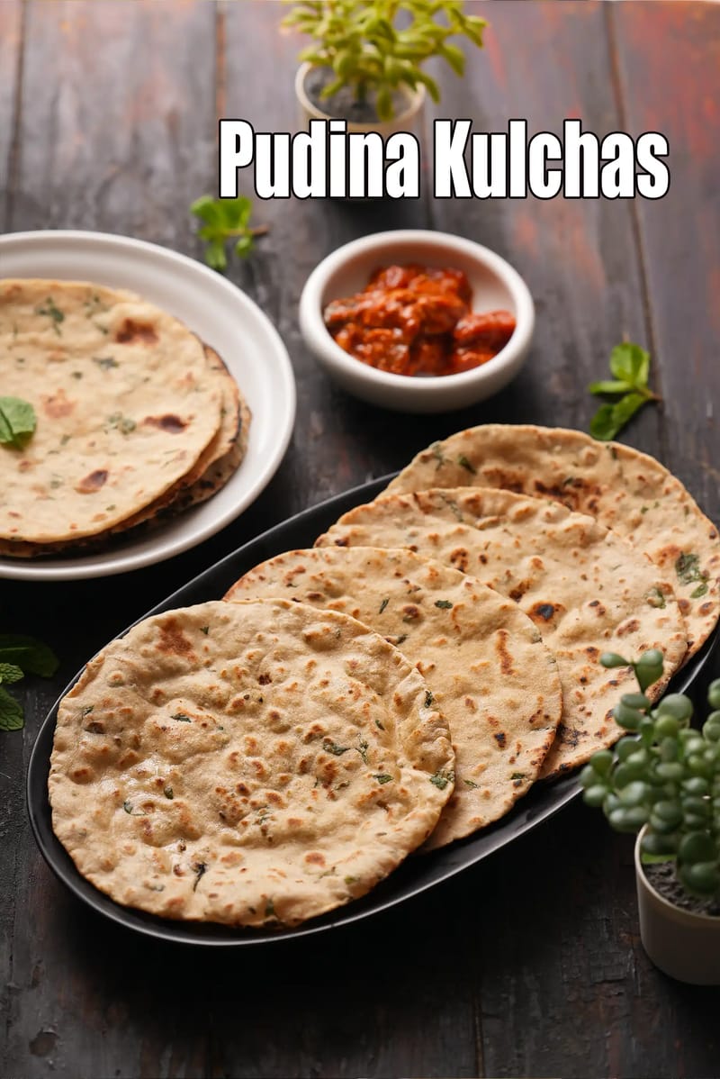 Pudina kulcha recipe | mint kulcha |  healthy  whole wheat kulcha | yeast tava kulcha | | Tarla Dalal
