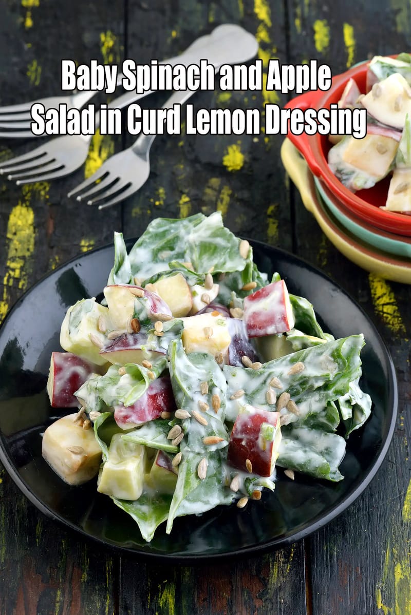 Baby Spinach and Apple Salad in Curd Lemon Dressing, Healthy | Tarla Dalal