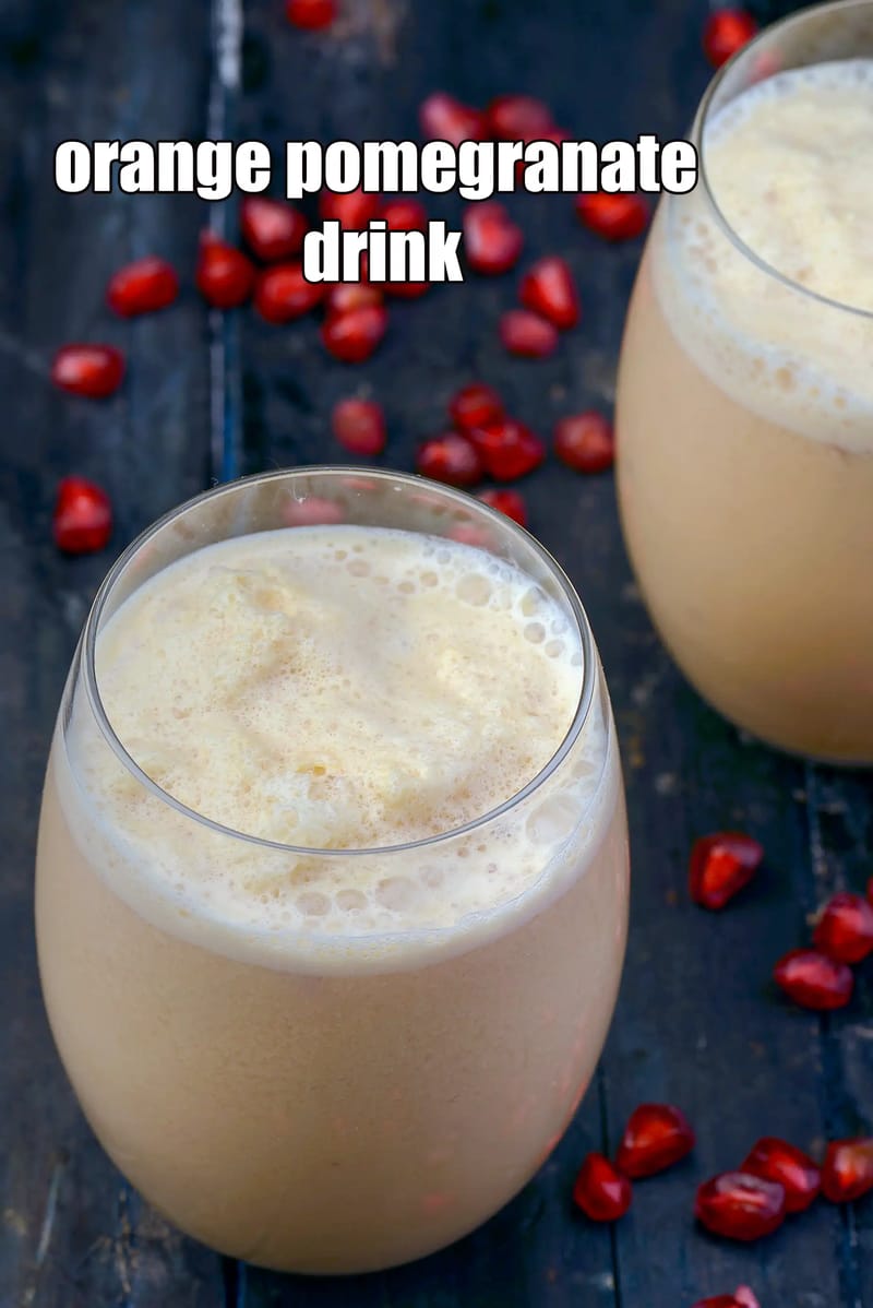 Orange pomegranate drink recipe | Indian pomegranate orange drink with vanilla ice cream  | pomegranate orange smoothie | | Tarla Dalal