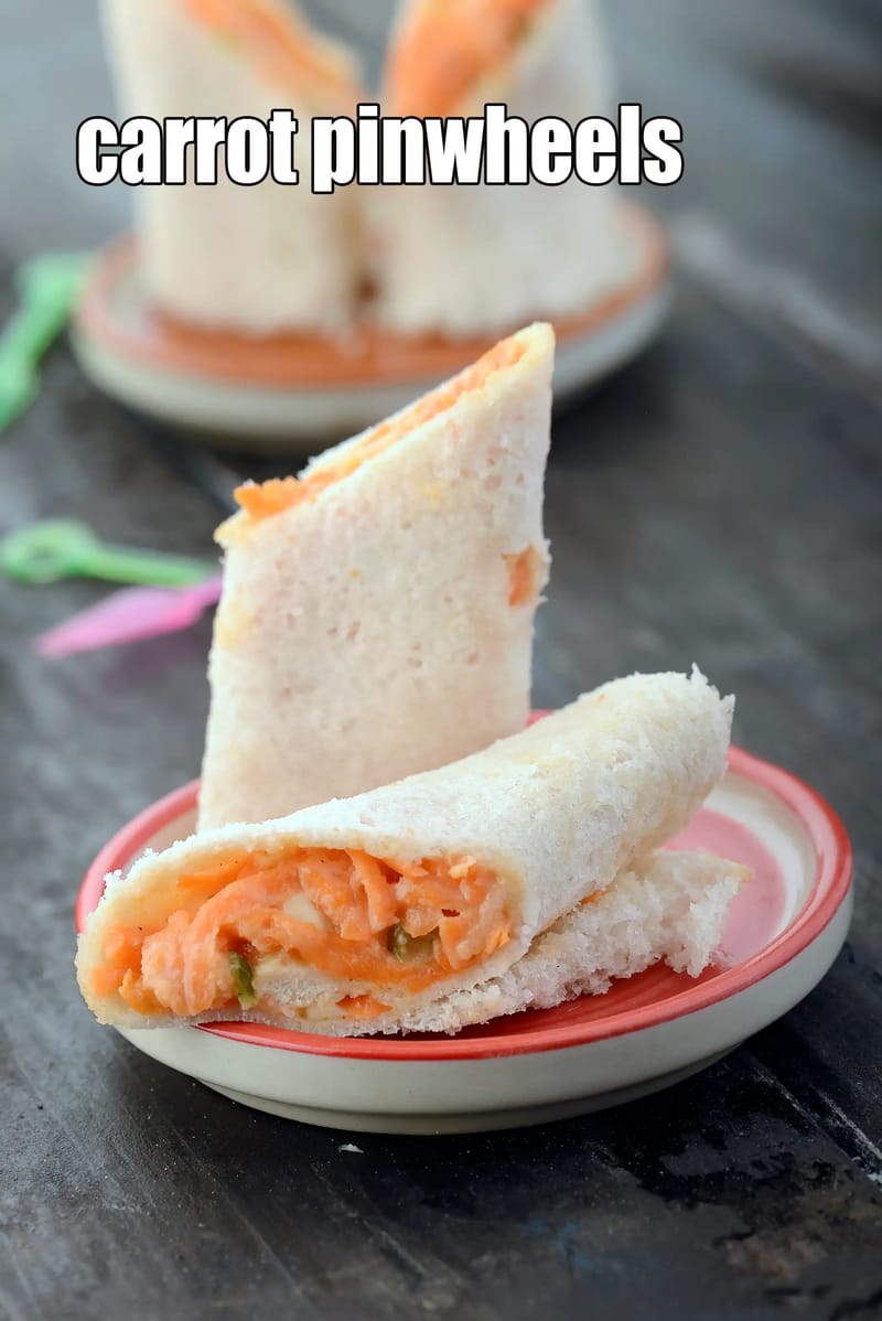 Carrot pinwheels recipe | carrot sandwich rolls for kids | carrot stuffed sandwich roll | | Tarla Dalal