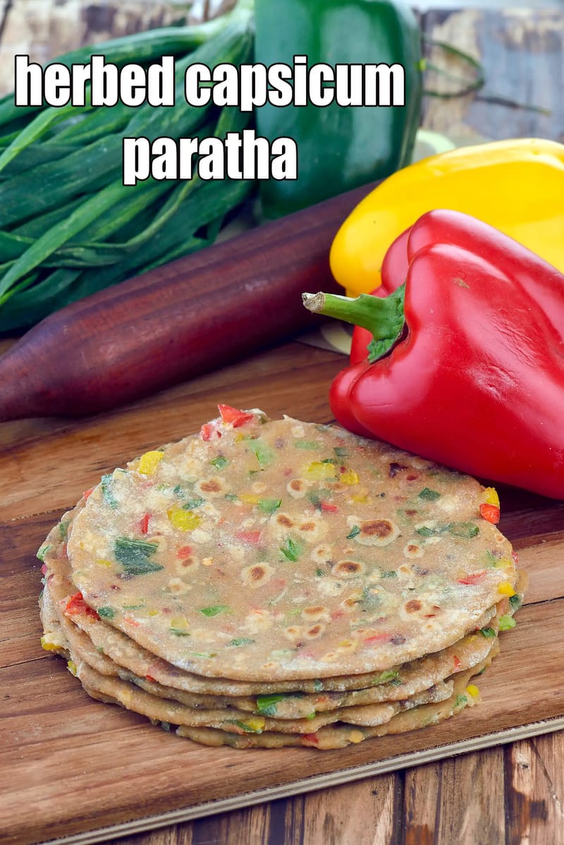 Herbed capsicum paratha recipe | healthy shimla mirch paratha | bell pepper paratha Indian breakfast | how to make capsicum paratha | | Tarla Dalal