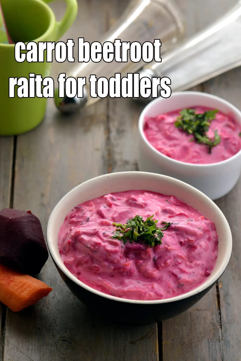 Carrot beetroot raita for toddlers | carrot beetroot raita for kids | vegetable raita for kids | how to make vegetable raita for kids | | Tarla Dalal