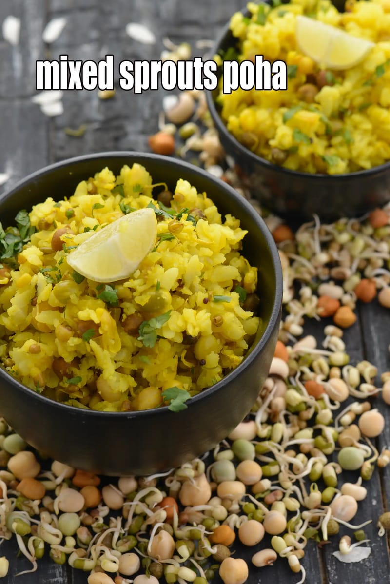 Mixed sprouts poha recipe | healthy sprouts poha | breakfast poha | protein poha | | Tarla Dalal