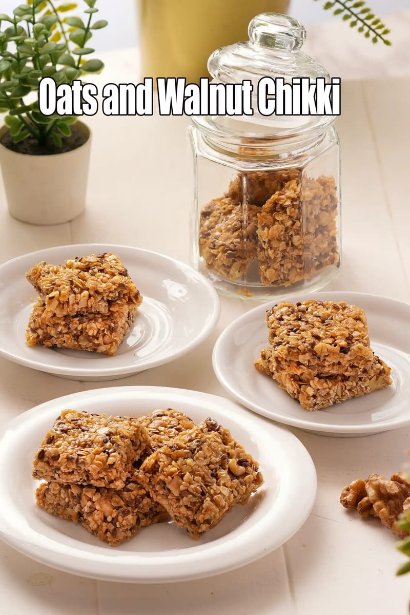 Oats and Walnut Chikki | oats chikki with flaxseeds, sesame seeds | oats jaggery chikki | | Tarla Dalal
