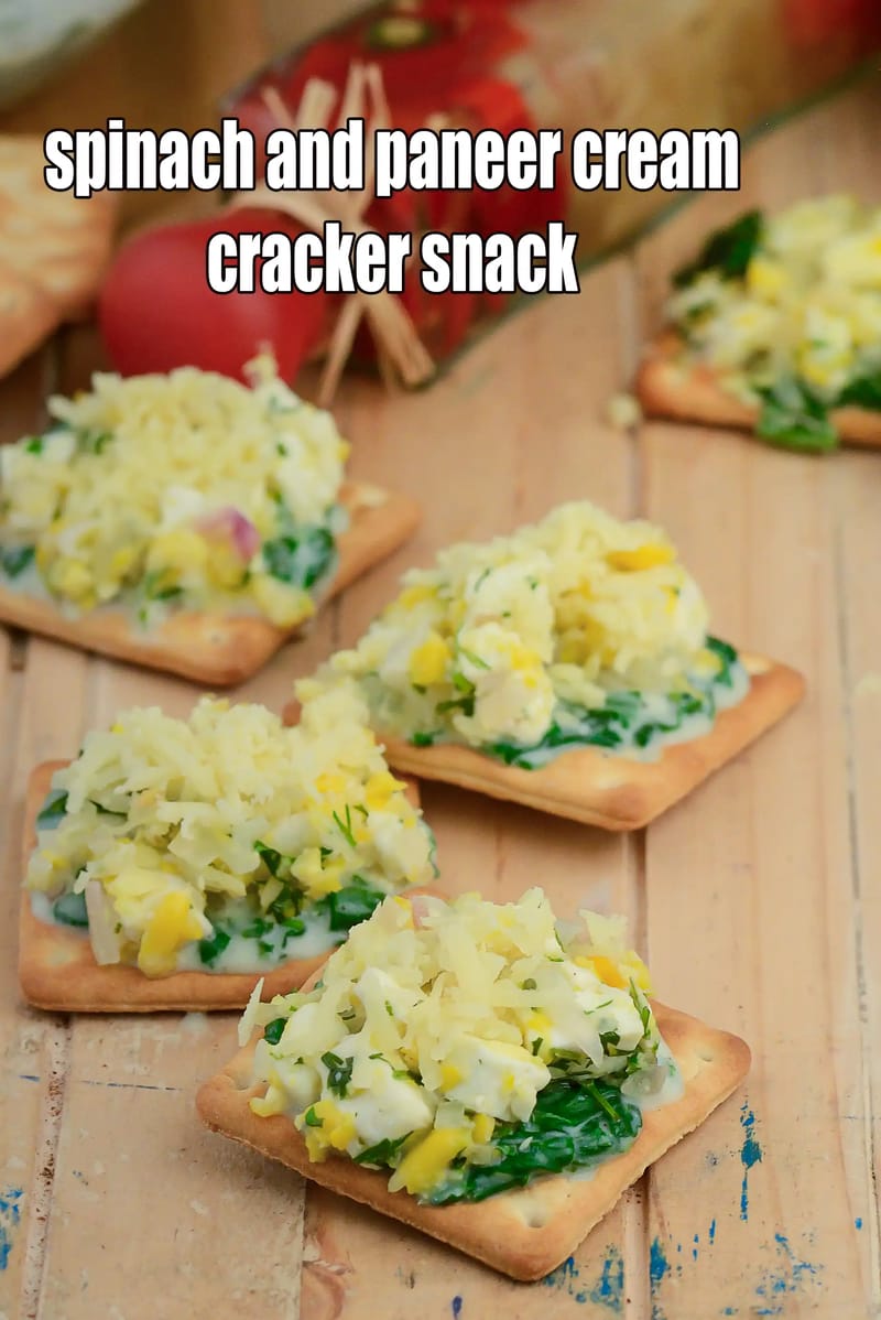 Spinach and paneer cream cracker snack recipe | paneer palak cream cracker snack | paneer snack recipe | | Tarla Dalal