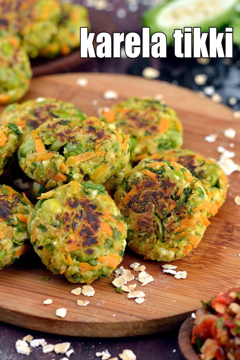 Karela tikki recipe | bottle gourd tikki | healthy Indian tikki | karela tikki with garlic tomato chutney | | Tarla Dalal