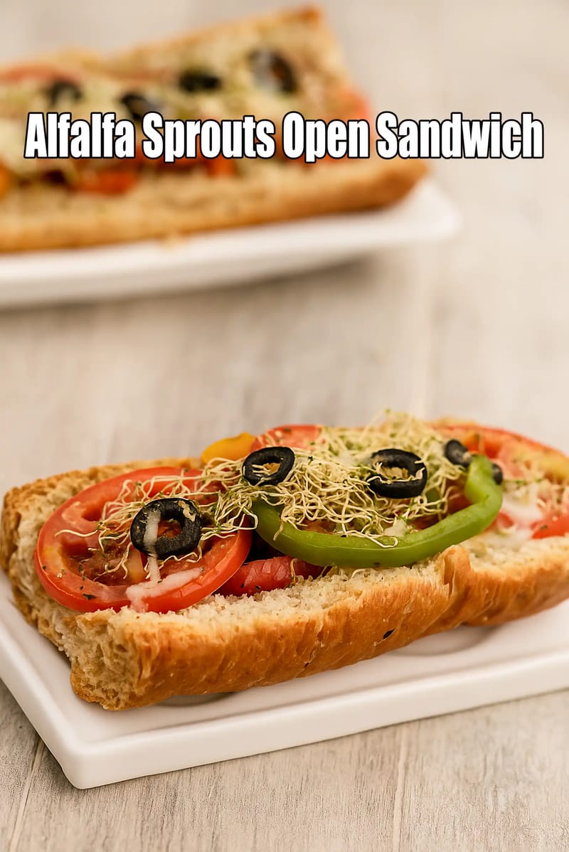 Alfalfa Sprouts Open Sandwich | Vegetable Sprouts Sandwich |  Sprouts Sandwich with Whole Wheat Bread | | Tarla Dalal