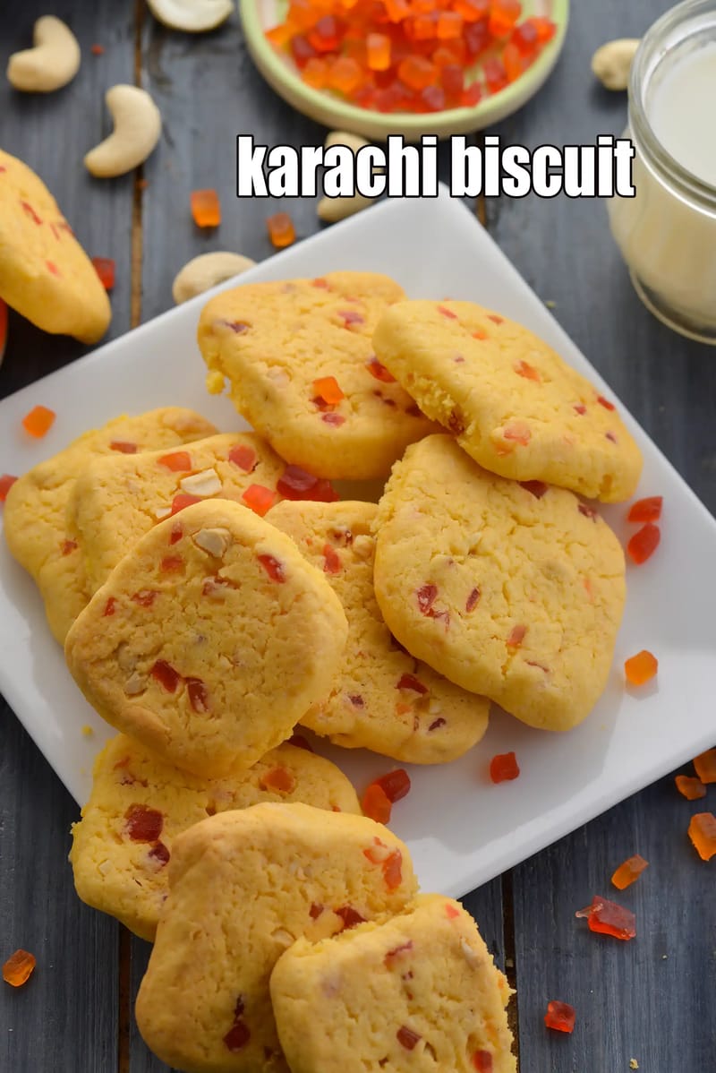 Karachi biscuit recipe | eggless fruit cookies | hyderabadi karachi biscuits | tutti fruitti biscuit | | Tarla Dalal