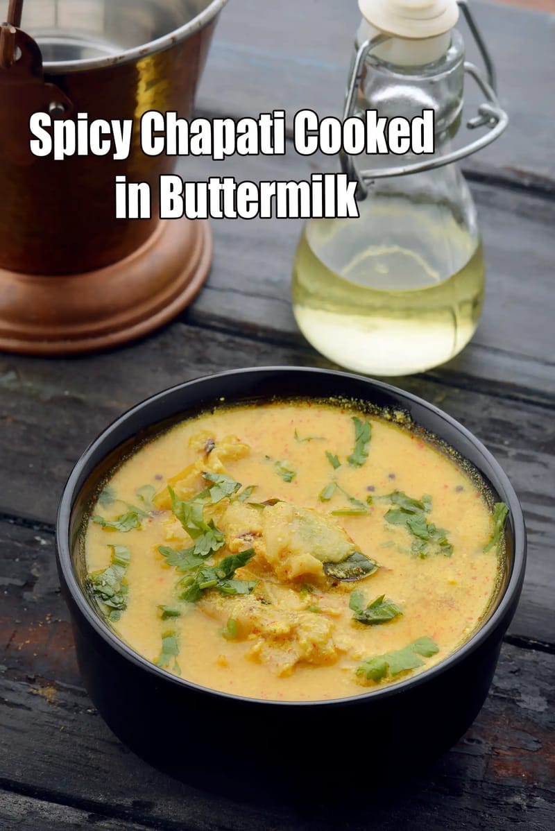 Spicy Chapati Cooked in Buttermilk recipe | Leftover Roti in Chaas Gravy |  Curd Roti Sabzi | | Tarla Dalal