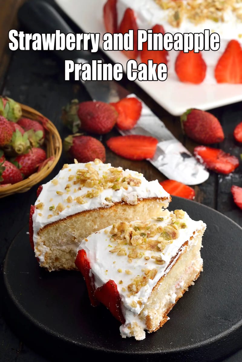 Strawberry and Pineapple Praline Cake | Tarla Dalal