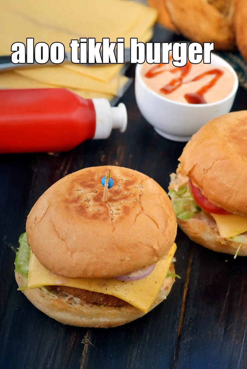 Aloo tikki burger recipe | macaloo tikki burger | Indian style aloo tikki burger | restaurant style veg aloo tikki burger | | Tarla Dalal