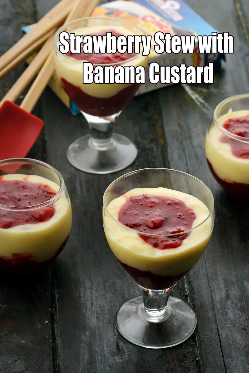 Strawberry Stew with Banana Custard | Eggless strawberry banana custard | Kids custard pudding | | Tarla Dalal