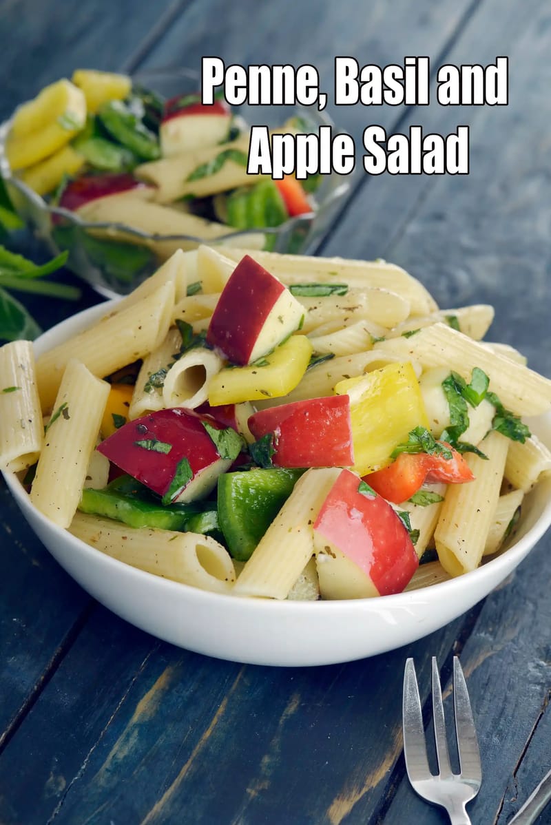 Penne, Basil and Apple Salad | Indian Pasta Salad |  Fusion Pasta Vegetarian Salad | | Tarla Dalal