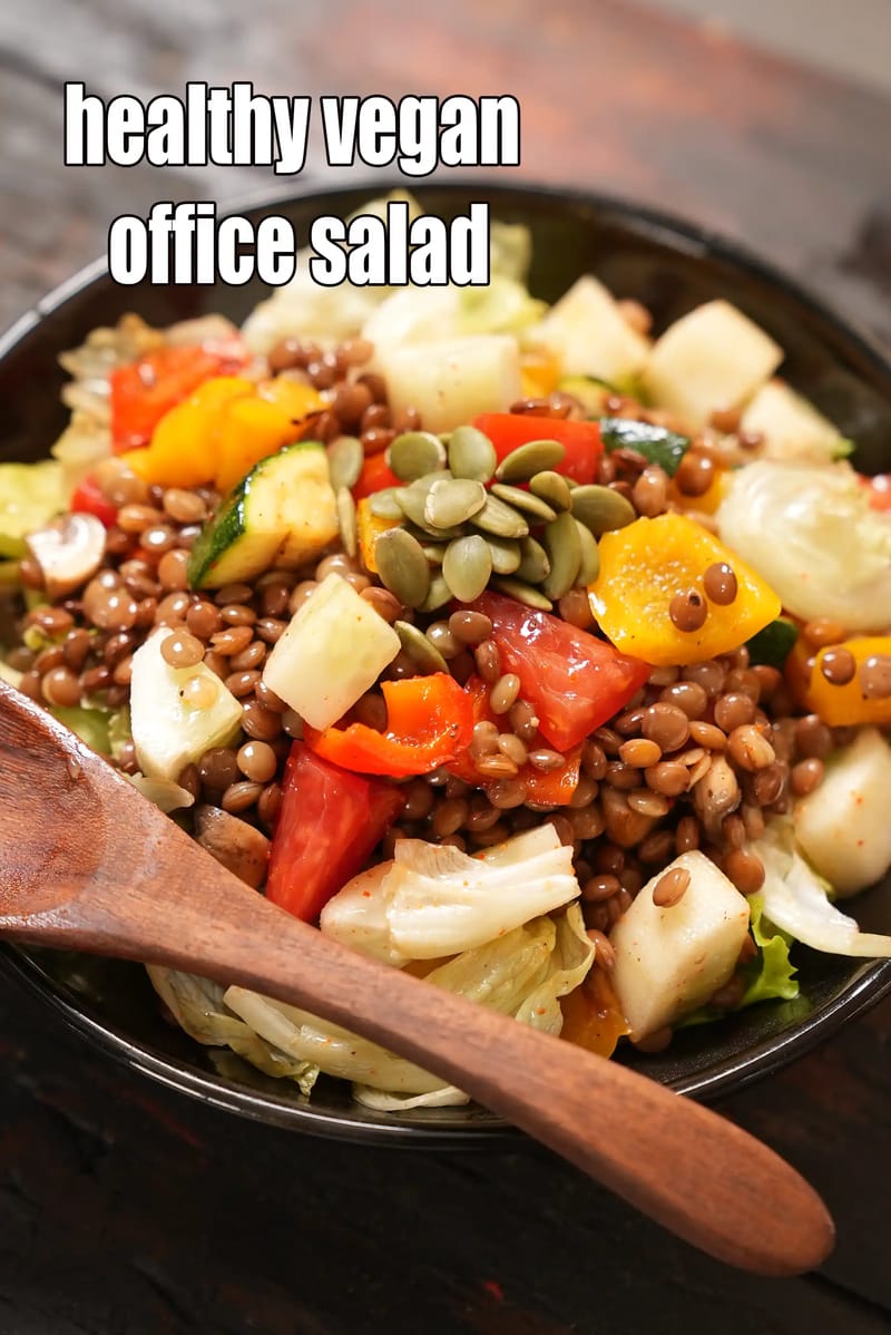 Healthy vegan office salad recipe | grilled vegetables, masoor dal and lettuce salad | one dish meal Indian salad | | Tarla Dalal