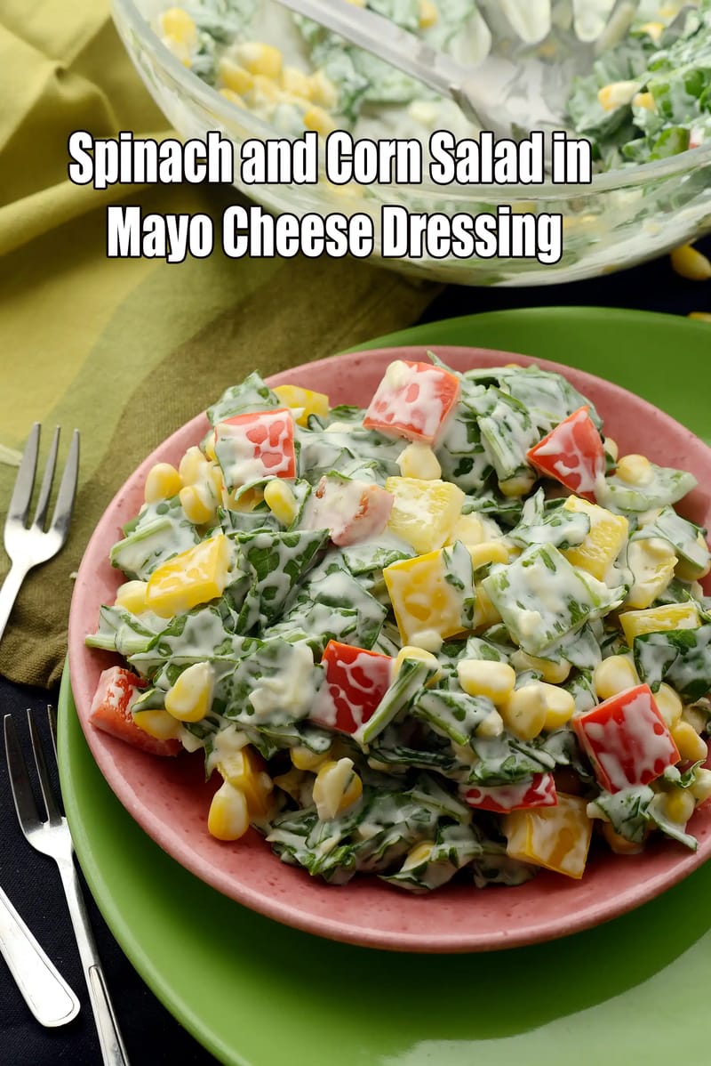 Indian style corn and spinach salad | spinach corn salad | spinach and corn salad in mayo cheese dressing recipe | | Tarla Dalal