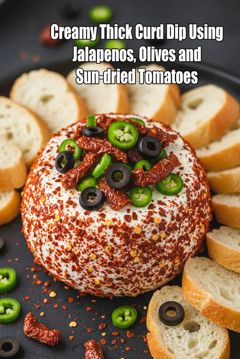 Creamy Thick Curd Dip Using Jalapenos, Olives and Sun-dried Tomatoes | Tarla Dalal