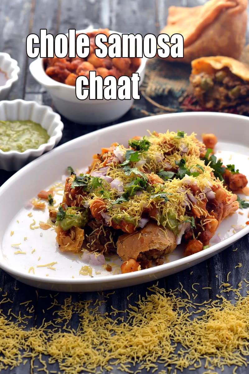Chole samosa chaat recipe | Delhi roadside chole samosa chaat | samosa chaat with chole | | Tarla Dalal