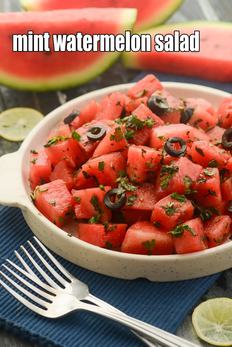 Mint watermelon salad | healthy watermelon mint salad | Indian style watermelon salad with mint | watermelon mint salad with lime honey dressing | | Tarla Dalal