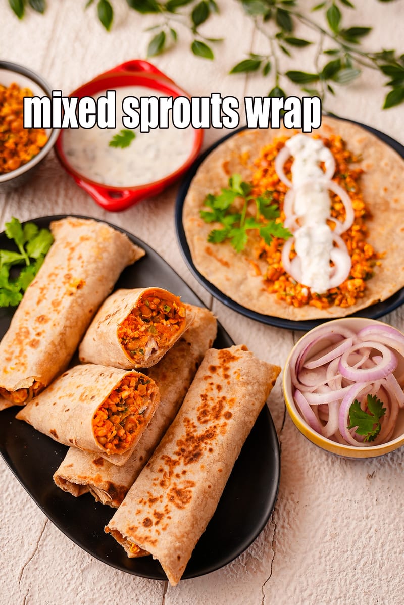 Mixed sprouts wrap |  healthy vegetable mixed sprouts wrap for diabetes, heart, iron, protein, calcium rich | | Tarla Dalal