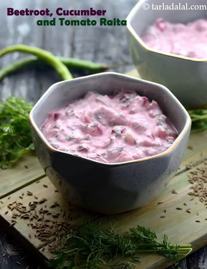 Beetroot Recipe (Cucumber And Tomato Raita)