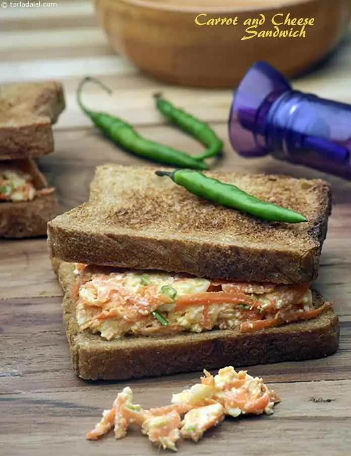 Carrot And Cheese Sandwich Recipe (Healthy Sandwich)