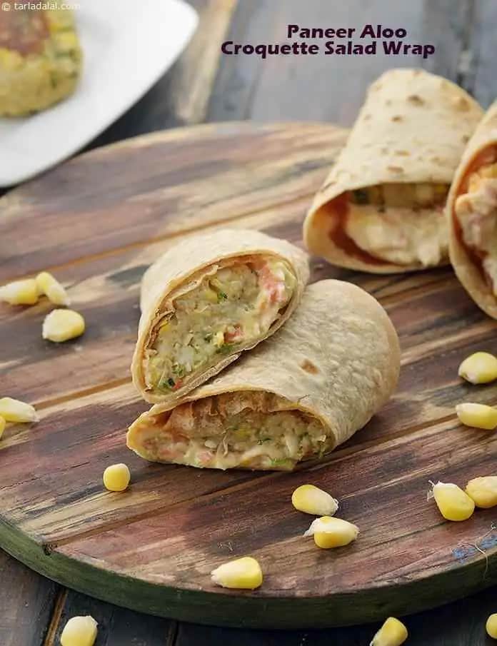 Paneer Aloo Croquette Salad Wrap Recipe