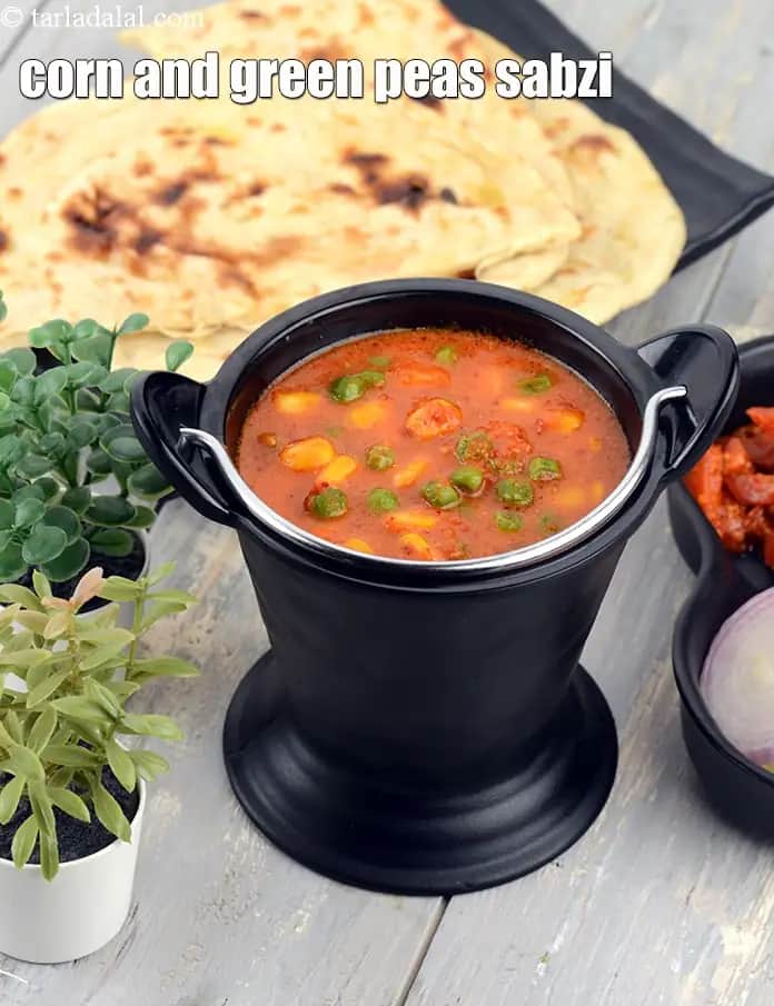 Corn And Green Peas Sabzi Recipe (Indian Corn Peas Curry)