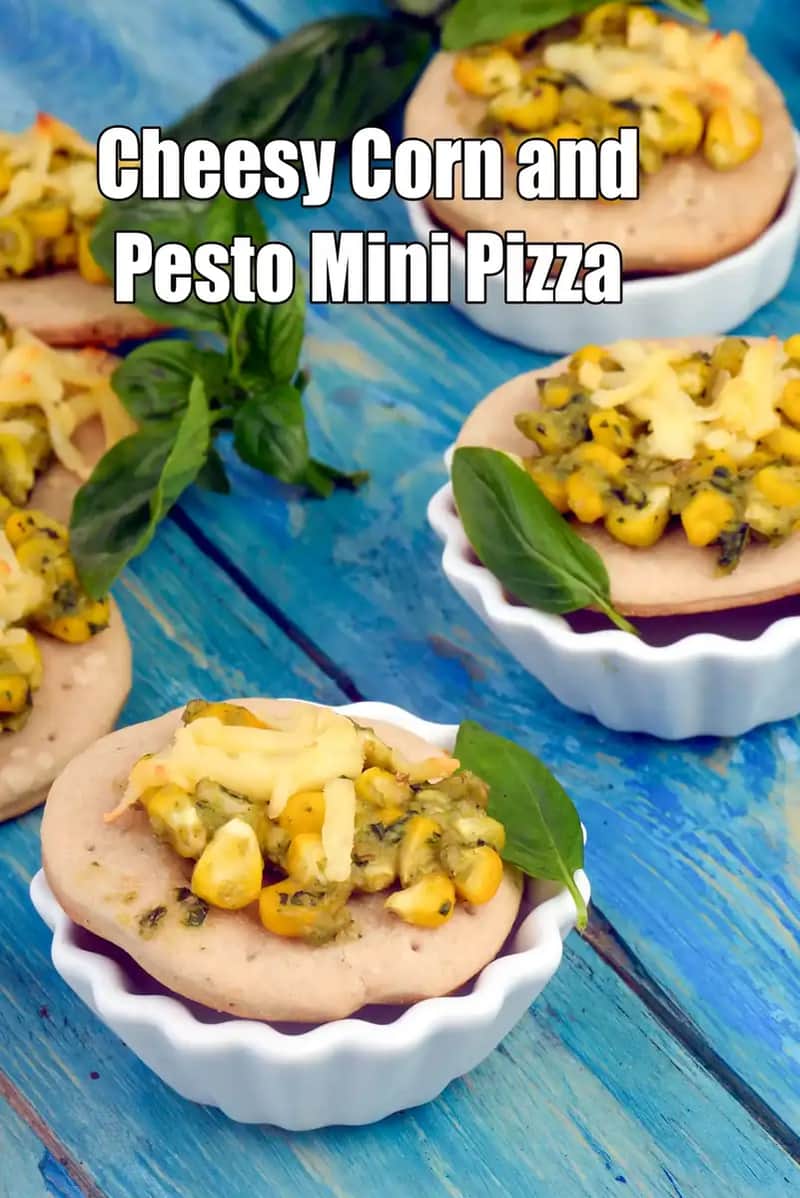 Cheesy Corn And Pesto Mini Pizza Recipe