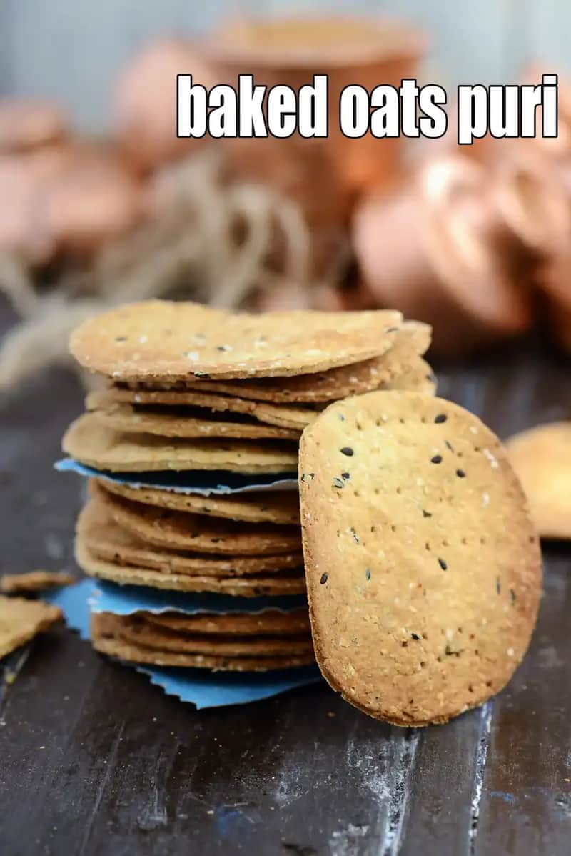 Baked Oats Puri Recipe (Baked Whole Wheat Oats Puri)