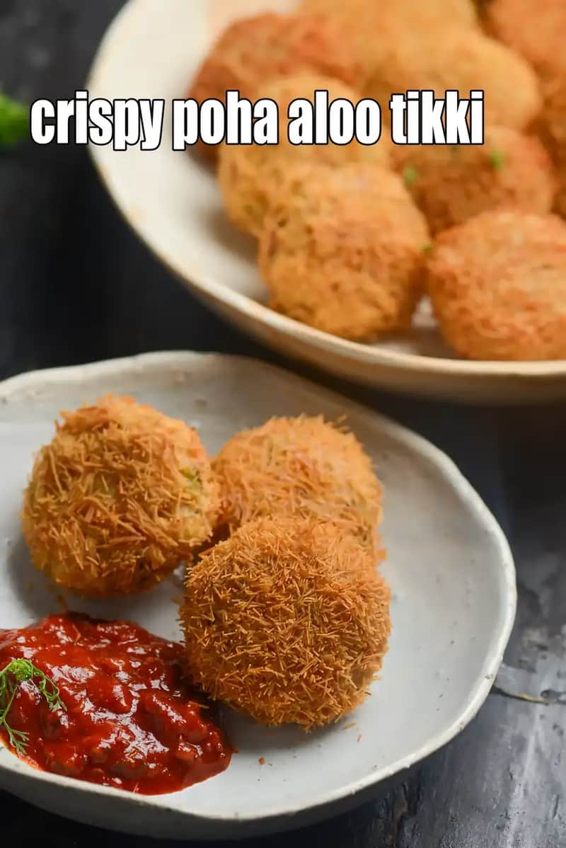 Crispy Poha Aloo Tikki Recipe (Indian Poha Aloo Cutlet)