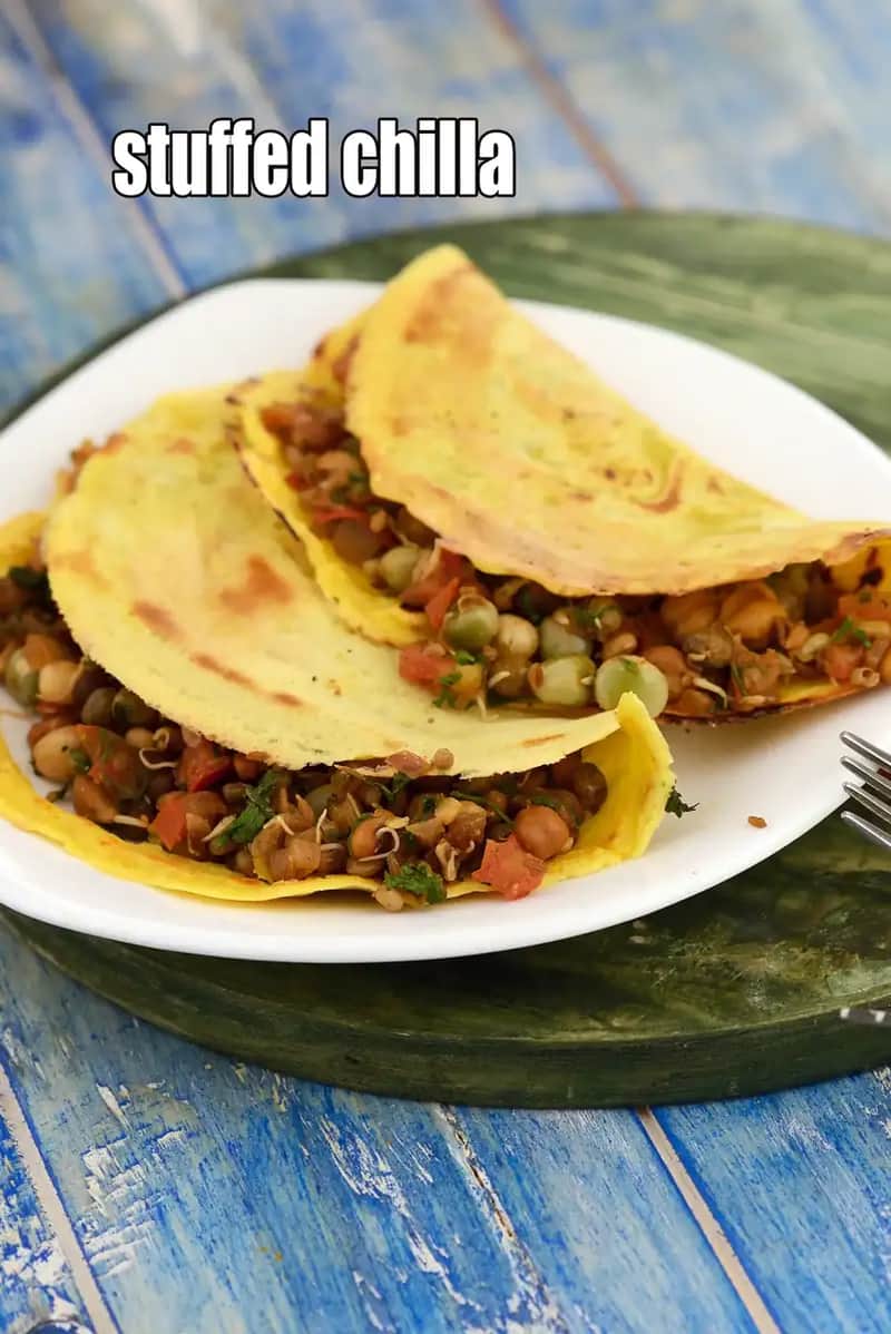 Stuffed Chilla Recipe (Healthy Sprouts Stuffed Besan Cheela)