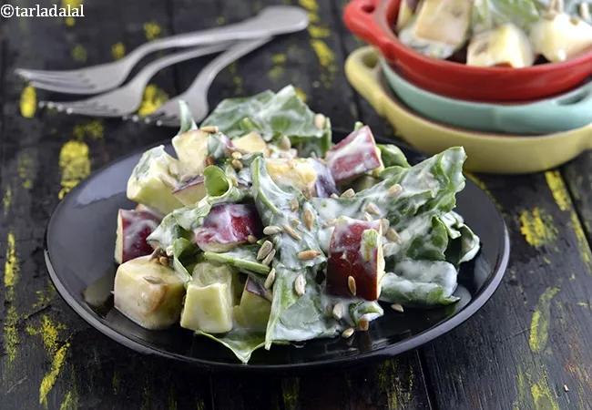 Baby Spinach and Apple Salad in Curd Lemon Dressing, Healthy
