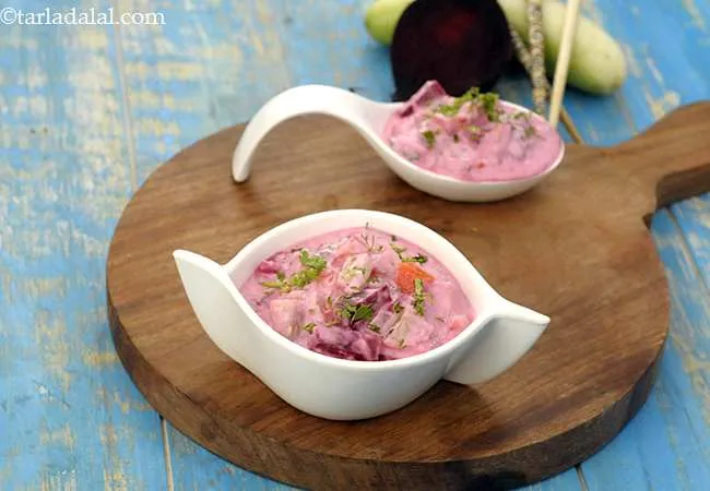 Beetroot, Cucumber and Tomato Raita