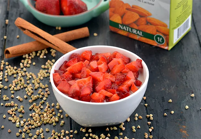 Buckwheat Groats Strawberry Porridge, Healthy Breakfas