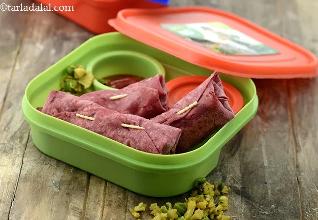 Cauliflower and Green Peas Stuffed Beetroot Wrap, Tiffin Treats