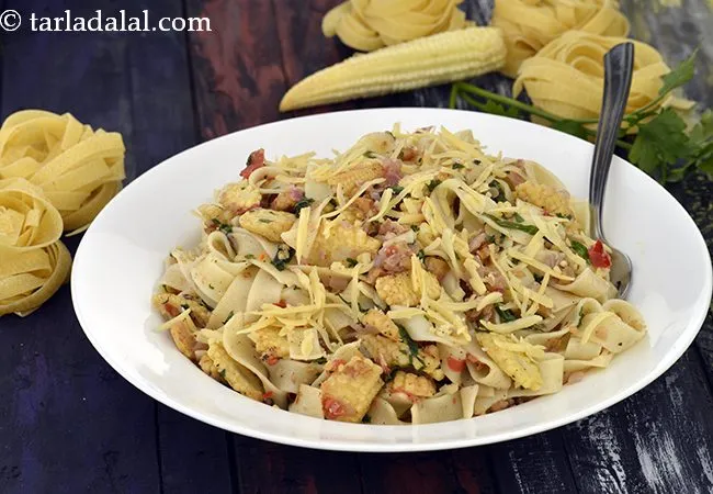 Fettuccine with Baby Corn and Walnuts