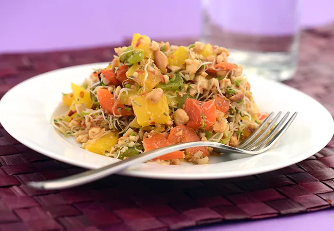 Roasted Capsicum and Alfalfa Sprouts Salad with Peanut Dressing