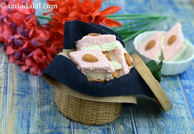 rose barfi recipe | instant Indian rose burfi | eggless rose barfi | 5 minute rose khoya barfi |