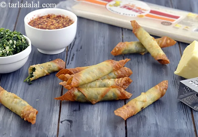 Spinach Cheese Cigars with Honey Chilli Sauce