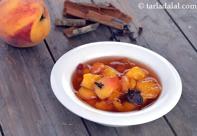 Sweetened Peach with Vanilla Ice Cream