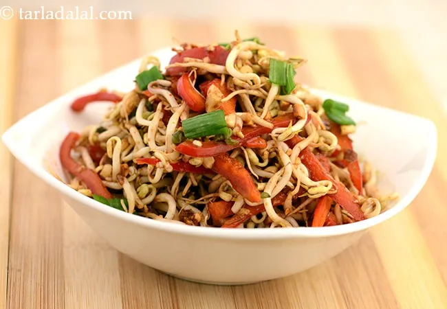 bean sprouts salads in chilli peanut dressing recipe | Thai bean sprouts salad recipe | healthy veg bean sprouts salad |
