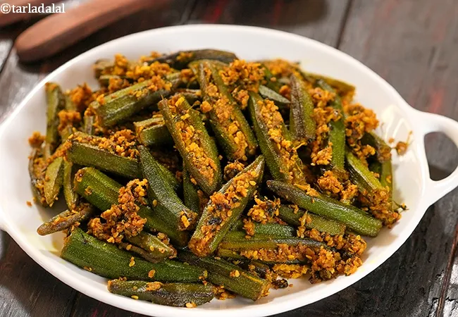 bhindi sambhariya recipe | stuffed okra fry | Gujarati style stuffed bhindi