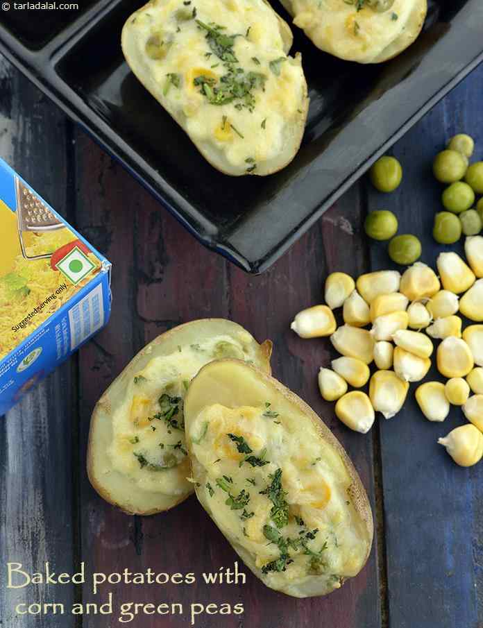 Baked Potatoes with Corn and Green Peas