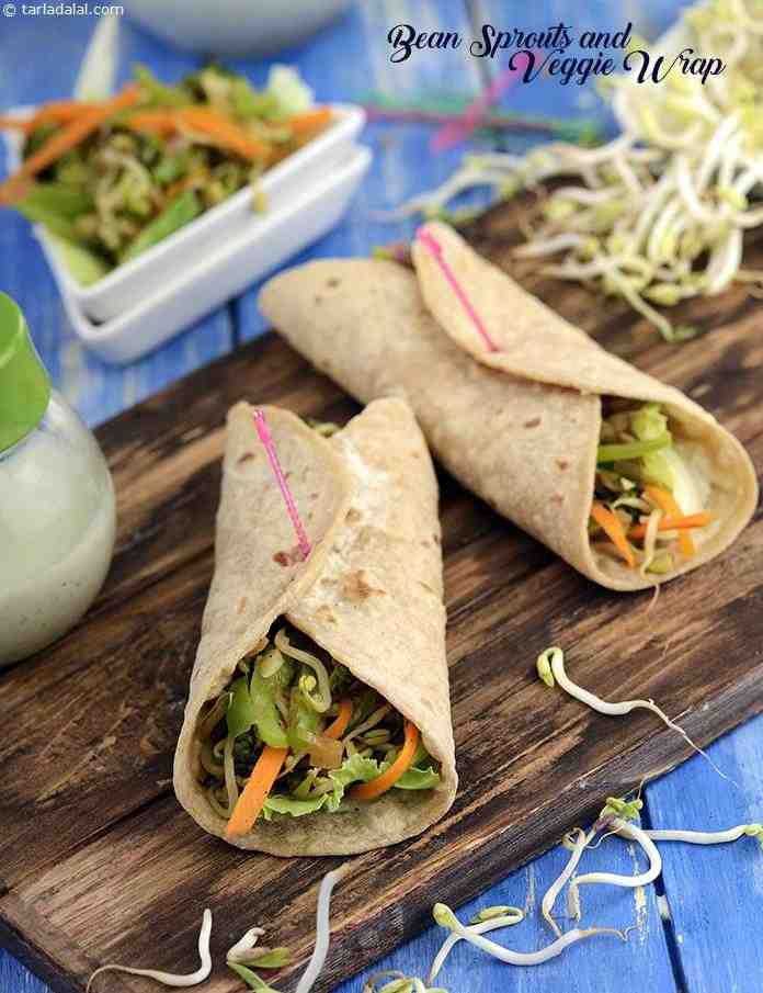 Calories in Bean Sprouts and Veggie Wrap, Protein Rich Recipe