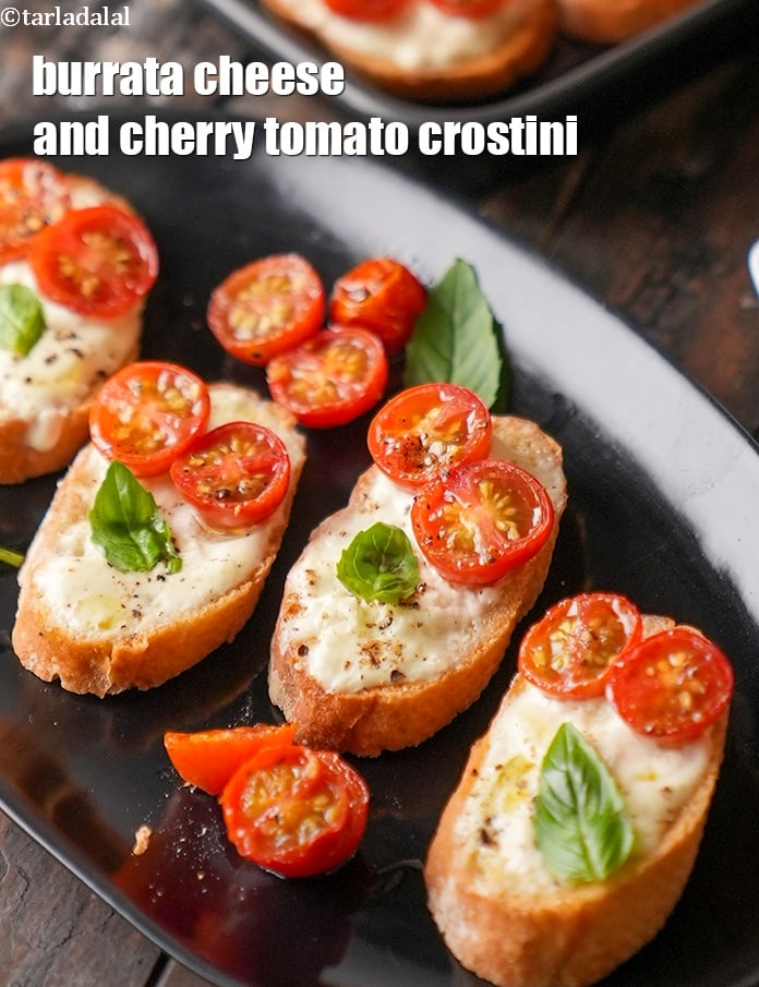 Calories in Burrata Cheese and Cherry Tomato Crostini