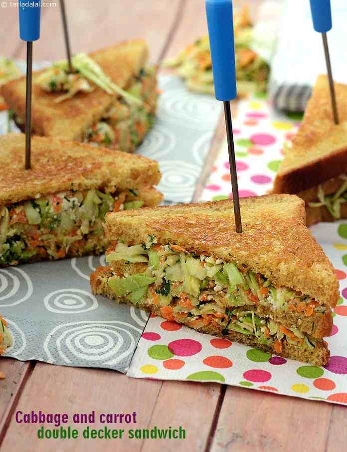 Cabbage and Carrot Double Decker Sandwich