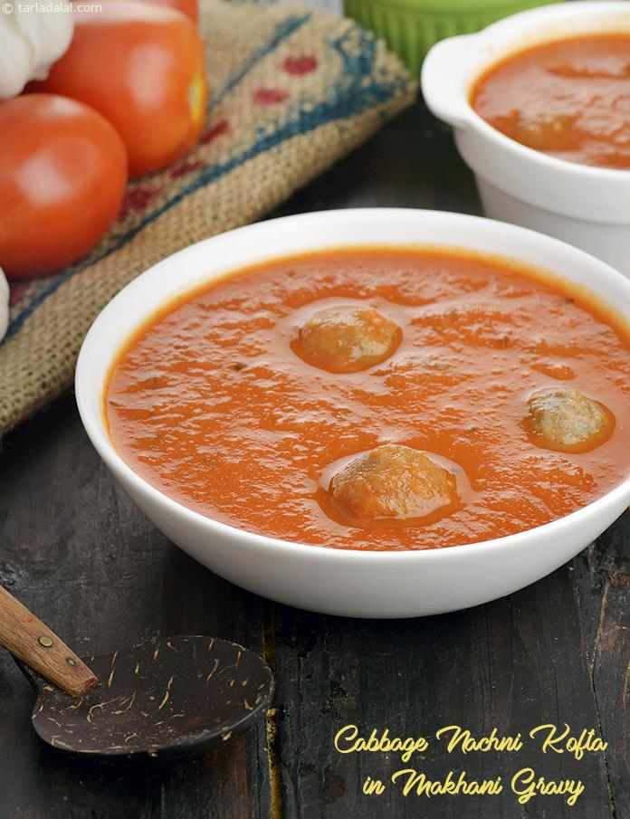 Cabbage Nachni Koftas in Makhani Gravy, Low Salt Recipe
